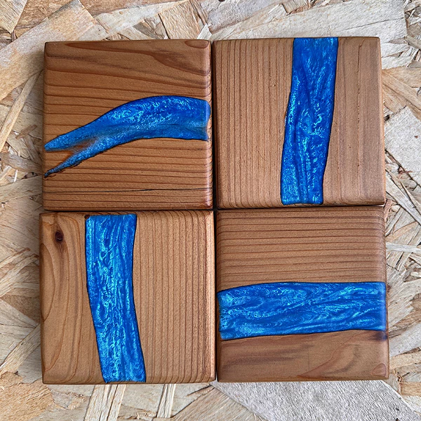 Cedar Drink Coasters with Blue River