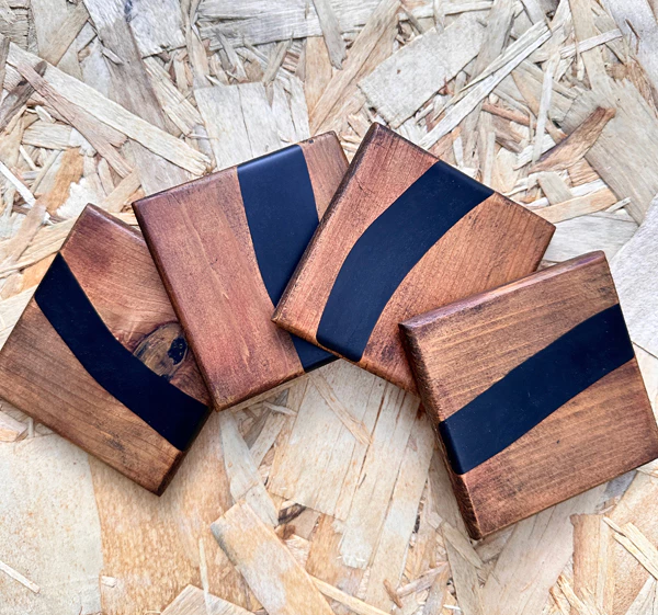Cherry Drink Coasters With Black River Inlay