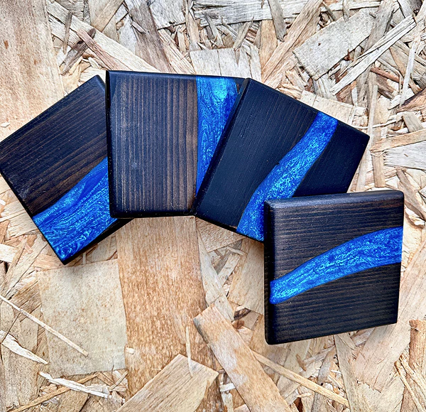 Ebony Drink Coasters with Blue River