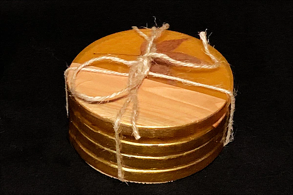 Maple Leaf and Wood Drink Coasters